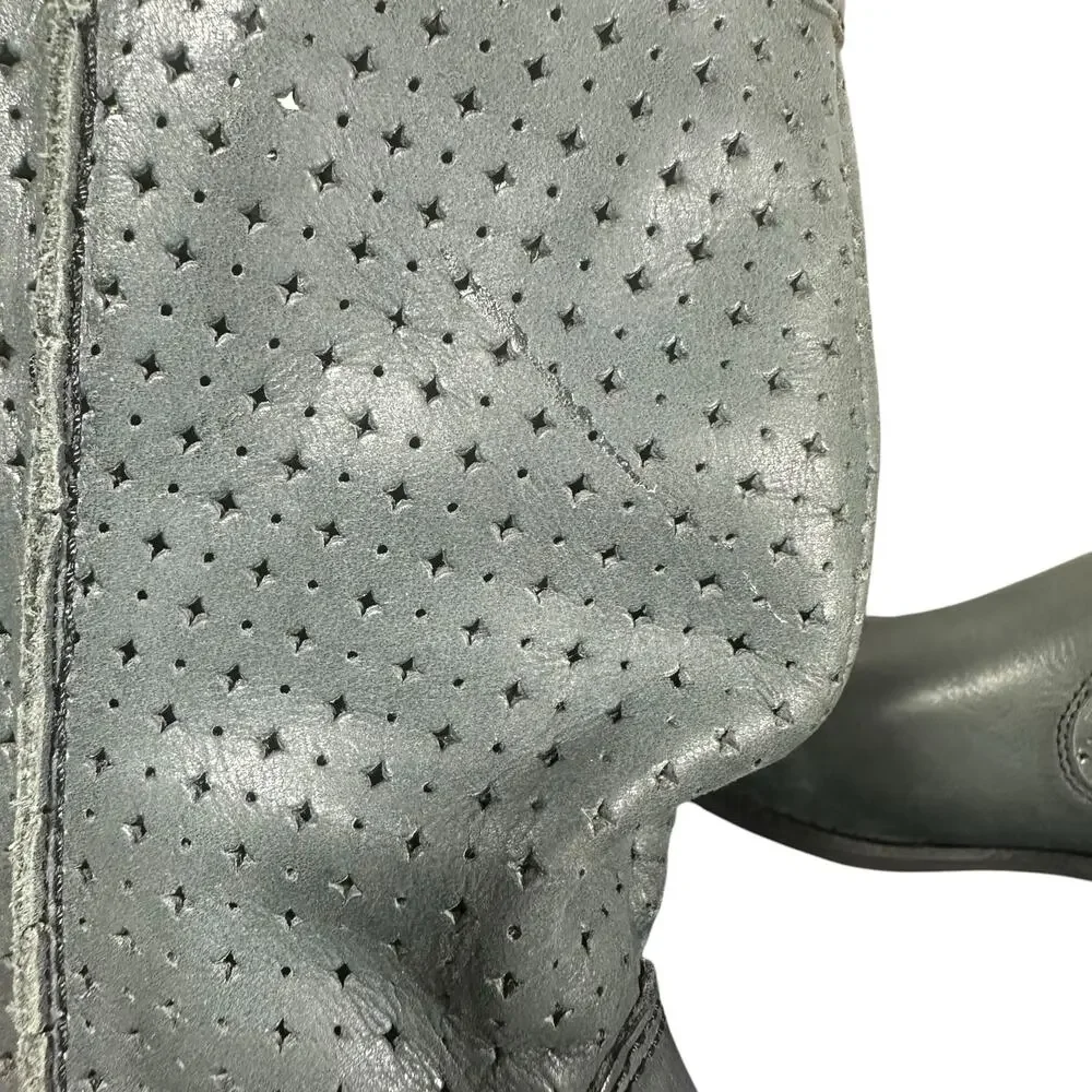 Mojo Moxy Gray Perforated Leather Mid-Calf Boots 6.5 Western Slouchy